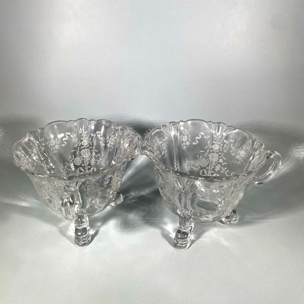 Lovely Vintage Heisey Footed Cream and Sugar Set in the Rosalie Design